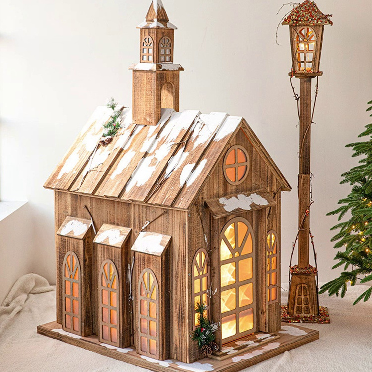 1m 2.1m 1.5m Luminous large Christmas Wood House Christmas Wooden Craft Village Houses With Led Light