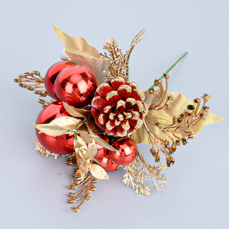 Creative Glitter Flower Christmas fruit pine cone needles artificial pine branches for Christmas decoration flower ornaments