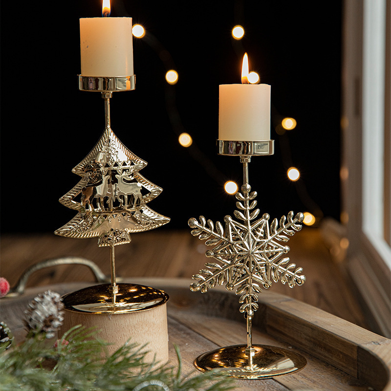 Minimalist Christmas Home Decoration Candle Holder Ornaments Metal Crafts Iron Snowflake Xmas Tree shape christmas candlesticks