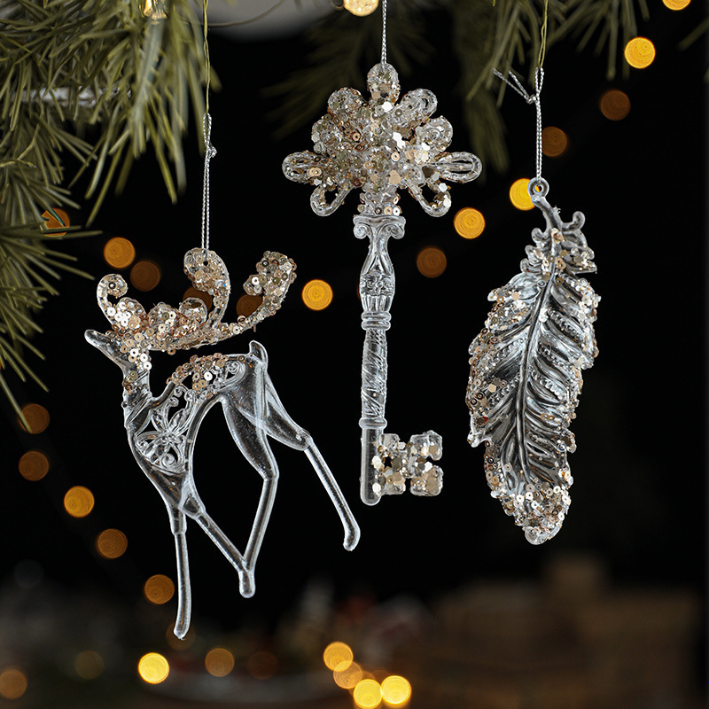 Hanging Clear Snowflake Elk christmas pendant Christmas Ornaments Acrylic Snowflake and Icicle Ornaments Christmas Pendants