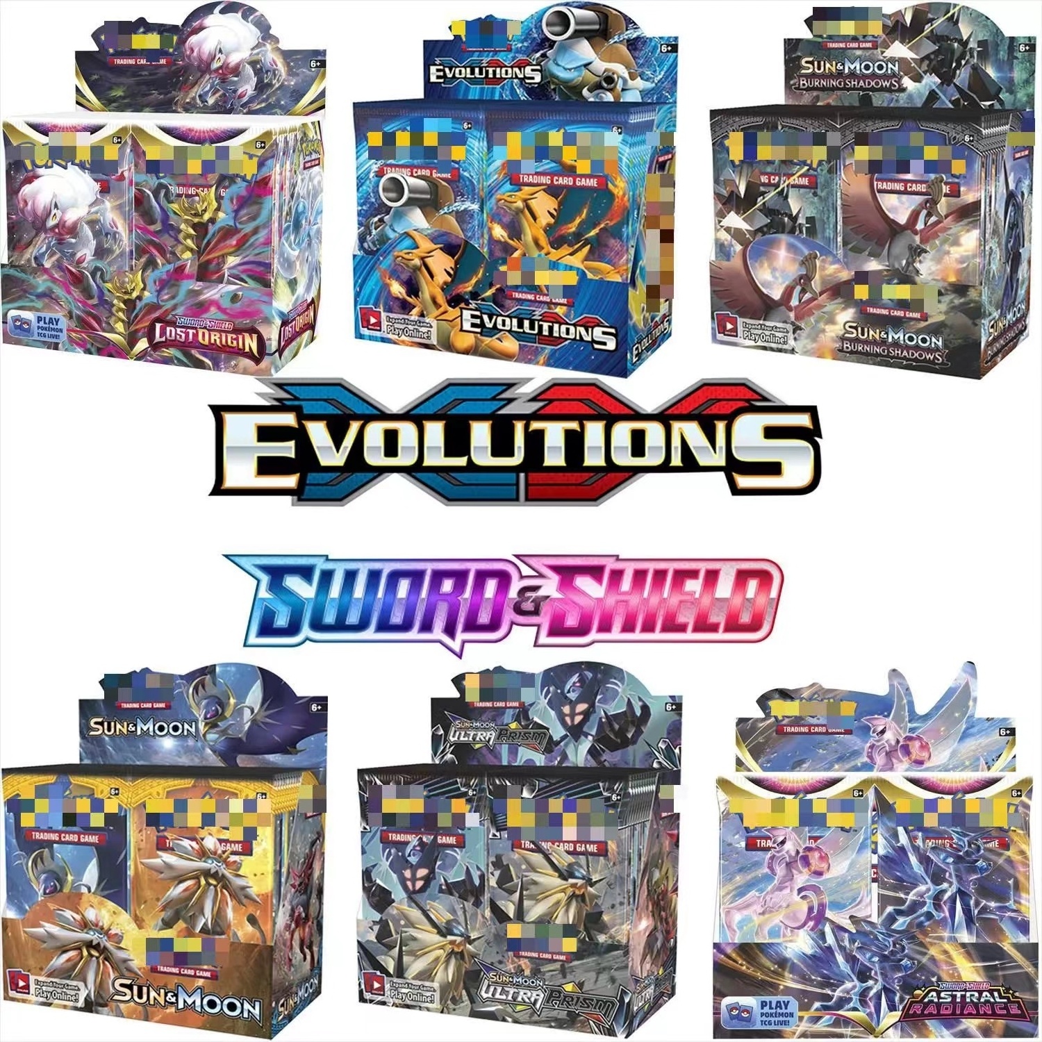 360pcs/box Poke Mon Evolutions Booster Box Cards Bundle Wholesale Game Collection Crate Poke Mon Playing Cards for Kids Toys