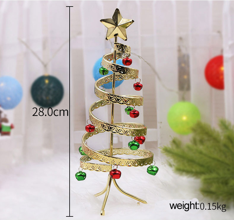 Wrought Iron Spiral Christmas Tree  Creative Home Desktop Christmas Decorations Ornaments with bell