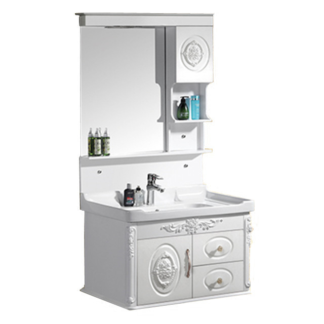 Bathroom vanities 800x480mm pvc vanity mirror cabinet with ceramic washbasin classic style