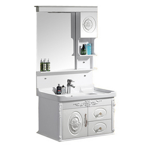 Bathroom vanities 800x480mm pvc vanity mirror cabinet with ceramic washbasin classic style