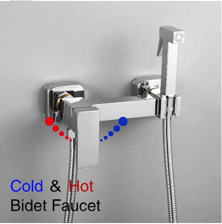 High quality Toilet Brass square Bidet Sprayer Shower Head Valve Health Faucet Set With 1.2m Hose Holder Spray Bidet