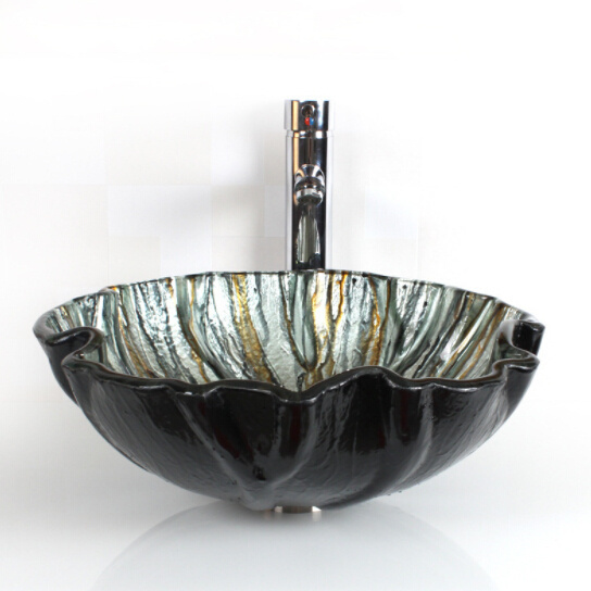 Bathroom art basin 420x145mm black lava tempered glass material toilet hand wash basins wholesale