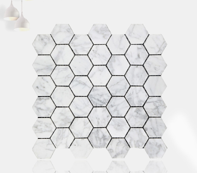 Hot sale Hexagon shape Beige white gold marble wall and floor decoration marble and tiles natural stone mosaic