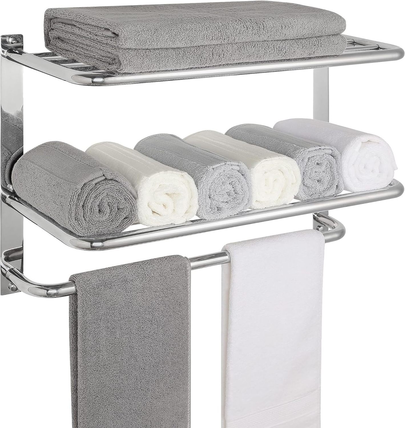 Wholesale 3-Tier Bathroom Towel Rack Stainless Steel Bath Towel Shelf Wall Mount Multifunction Towel Storage Holder