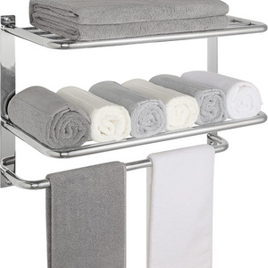 Wholesale 3-Tier Bathroom Towel Rack Stainless Steel Bath Towel Shelf Wall Mount Multifunction Towel Storage Holder