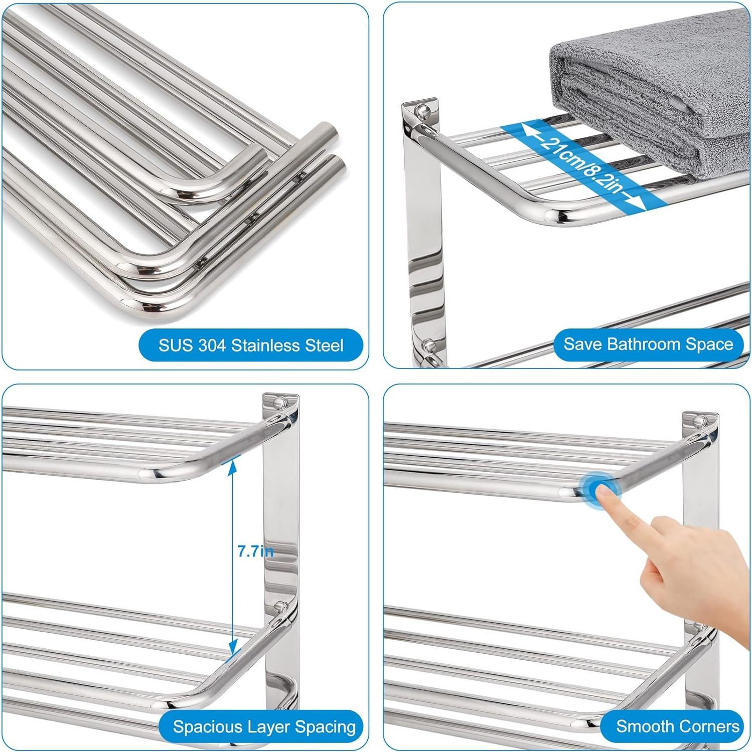 Wholesale 3-Tier Bathroom Towel Rack Stainless Steel Bath Towel Shelf Wall Mount Multifunction Towel Storage Holder