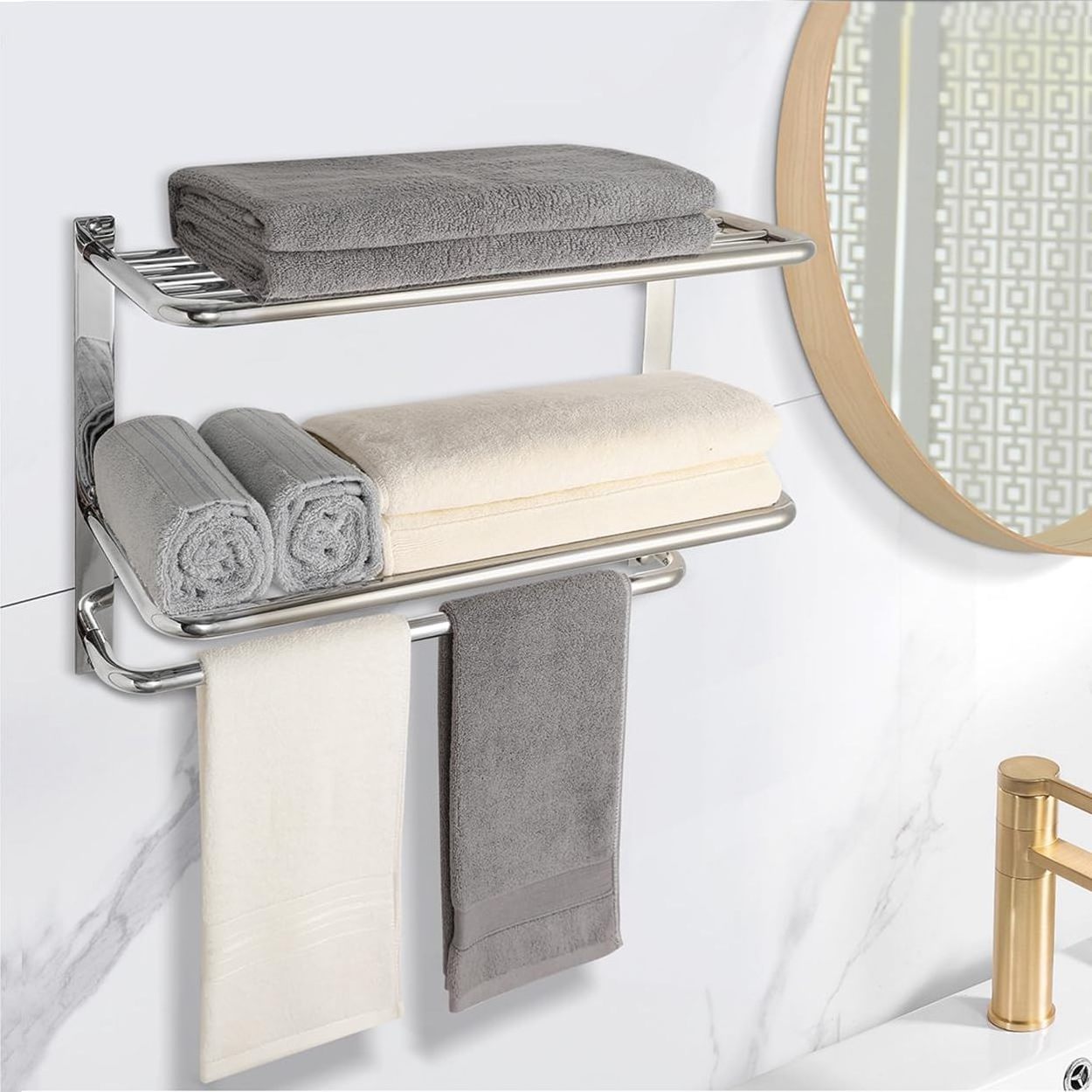 Wholesale 3-Tier Bathroom Towel Rack Stainless Steel Bath Towel Shelf Wall Mount Multifunction Towel Storage Holder