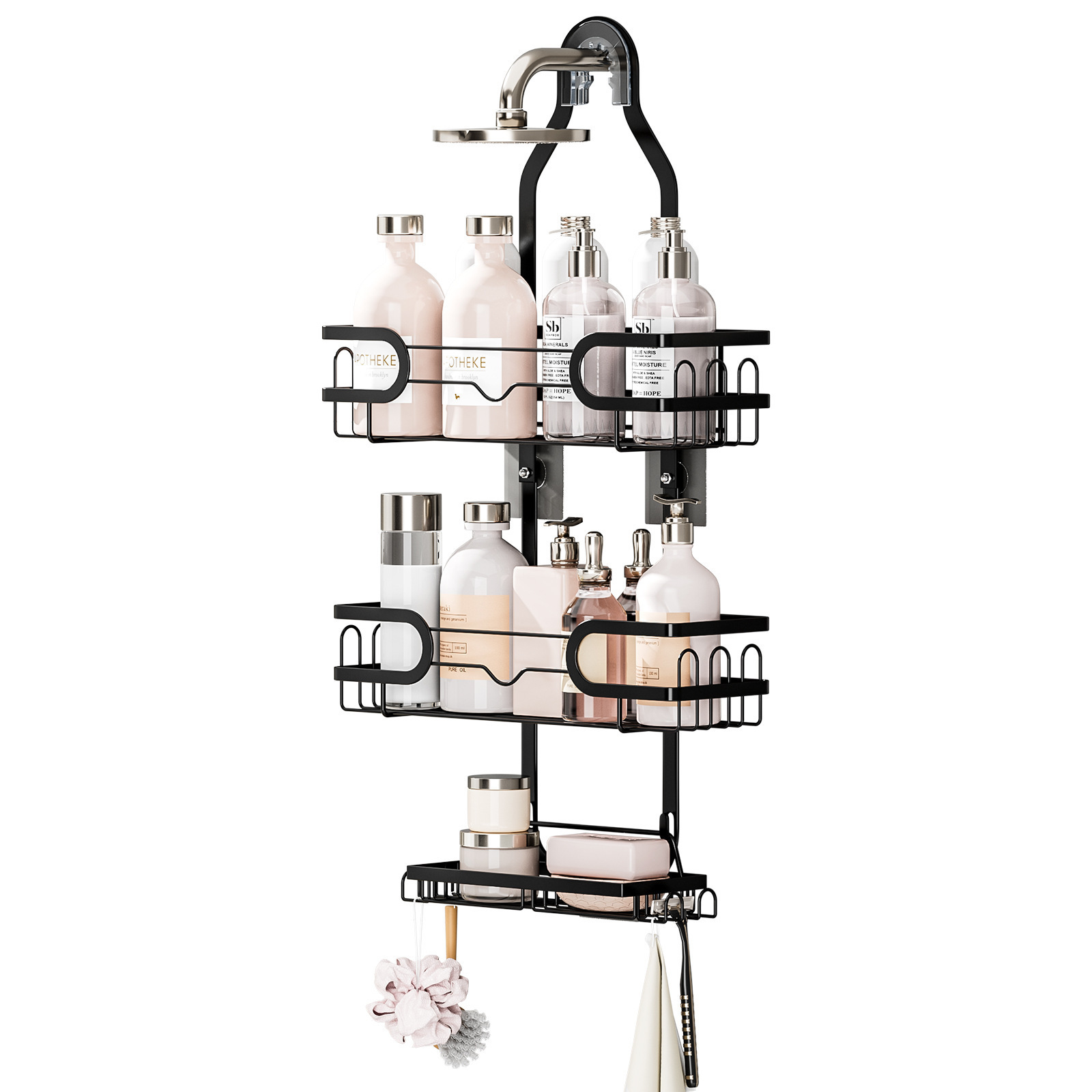 Wholesale 3 Tier Metal Bathroom Shower Shampoo Organizer No Drilling Shower Head Hanging Shelf Shower Caddy for Bathroom