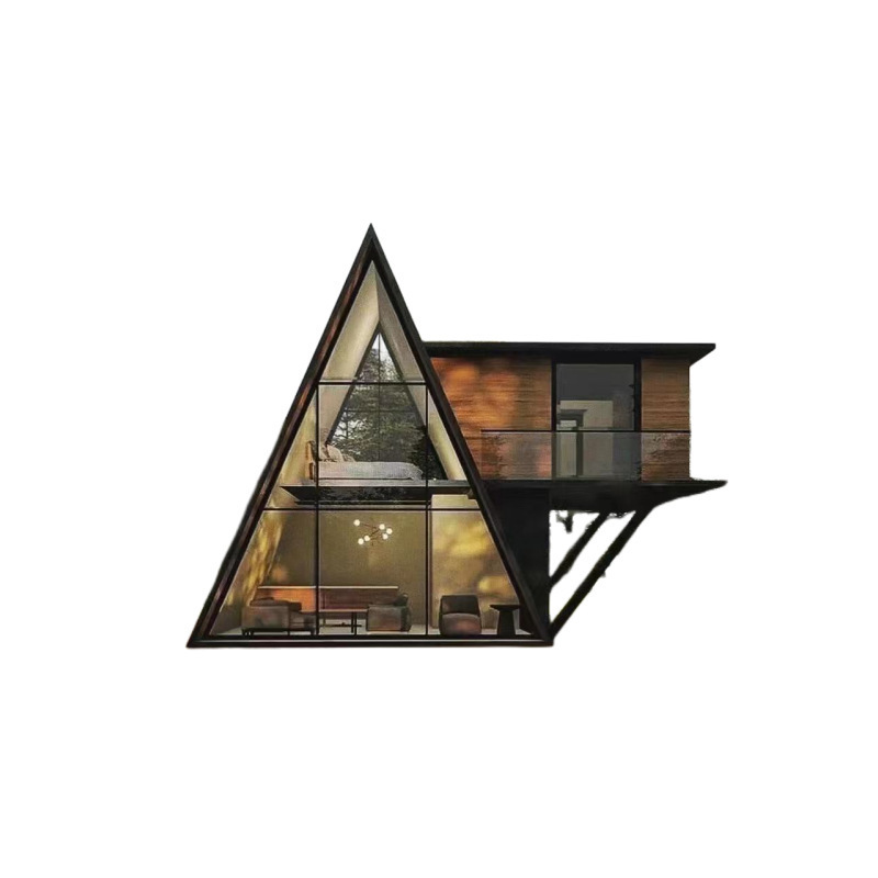 Support customize service,Deluxe Steel Structure Small Wooden House Triangle Modular Prefabricated Small House