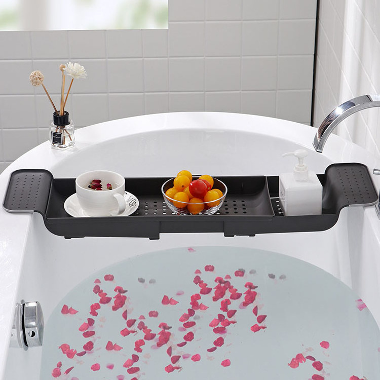 Plastic Telescopic Draining Bathtub Tray Multifunctional Storage Retractable Bathroom Bathtub Shelf