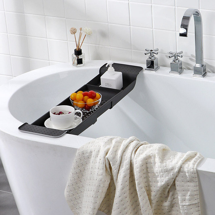 Plastic Telescopic Draining Bathtub Tray Multifunctional Storage Retractable Bathroom Bathtub Shelf