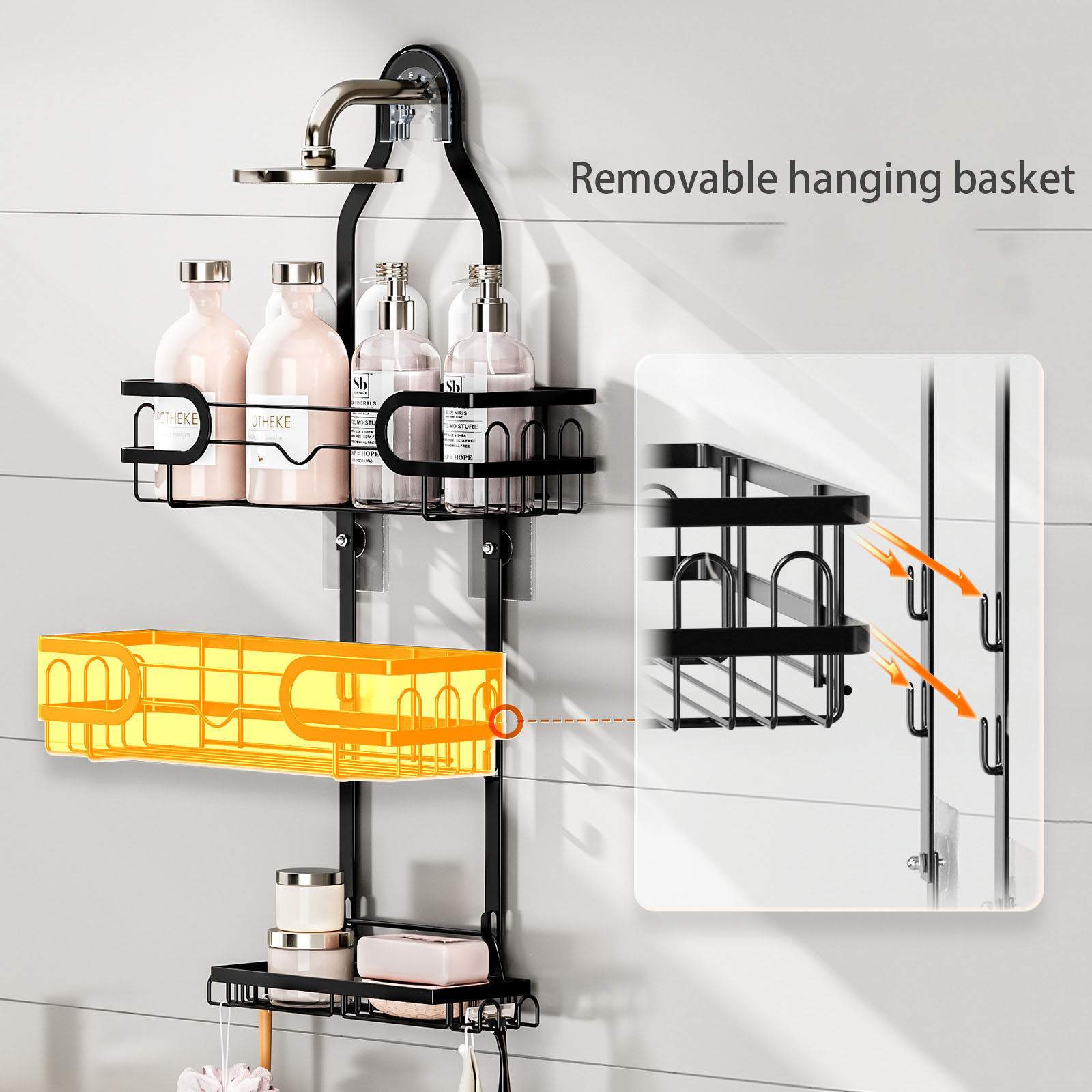 Wholesale 3 Tier Metal Bathroom Shower Shampoo Organizer No Drilling Shower Head Hanging Shelf Shower Caddy for Bathroom