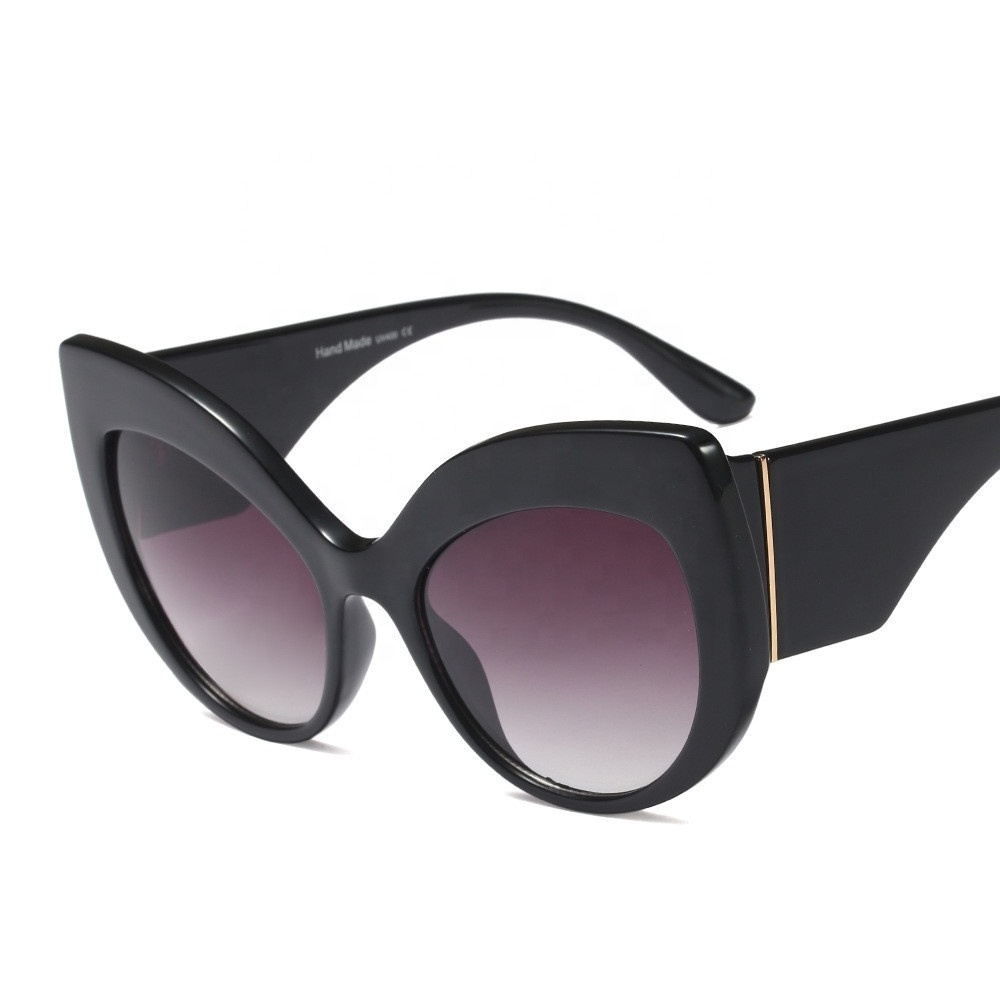 2021 Hot Sale Fashion High Quality Hand Polished Oversized Women Cat Eye Sunglasses Black Sun Glasses