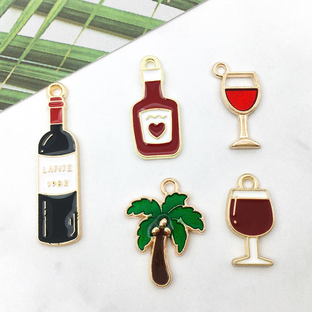 Red Wine Glass Cup tree enamel Charms Pendant DIY Metal Jewelry Making accessories