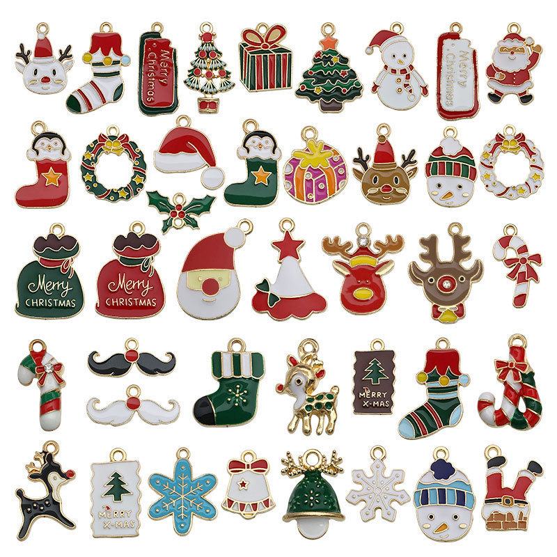 40pc/Lots Mixed Christmas Pendant Metal Enamel Charms Ornaments Beads for Bracelet Earrings Jewelry Making Xmas Tree Pendants