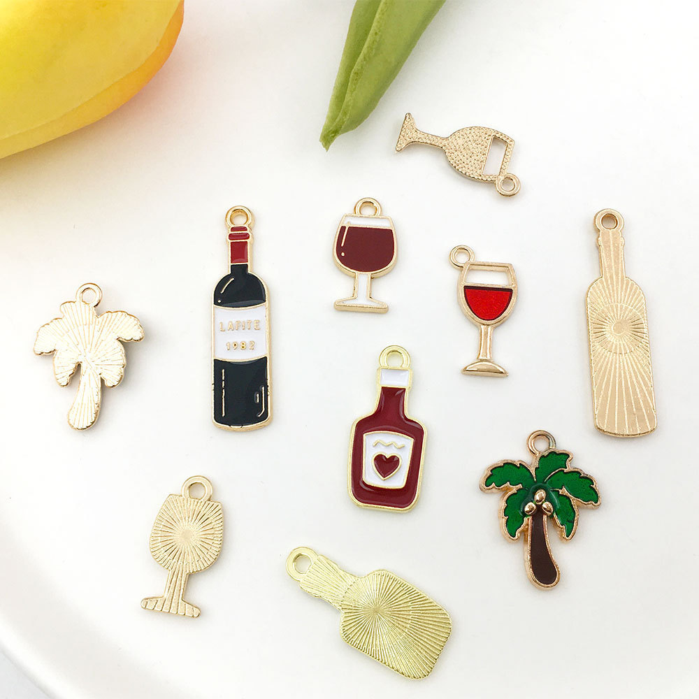 Red Wine Glass Cup tree enamel Charms Pendant DIY Metal Jewelry Making accessories