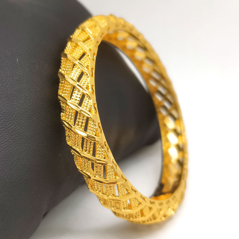 24K gold Dubai Bangles for Women Middle East Gold Bangles Ethiopian Saudi Arabia Mesh Bracelets Wedding Jewelry African Gifts