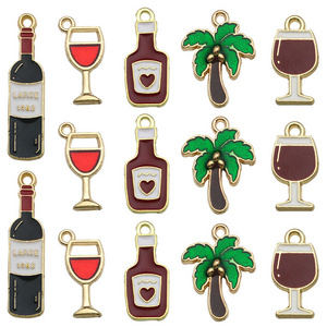 Red Wine Glass Cup tree enamel Charms Pendant DIY Metal Jewelry Making accessories