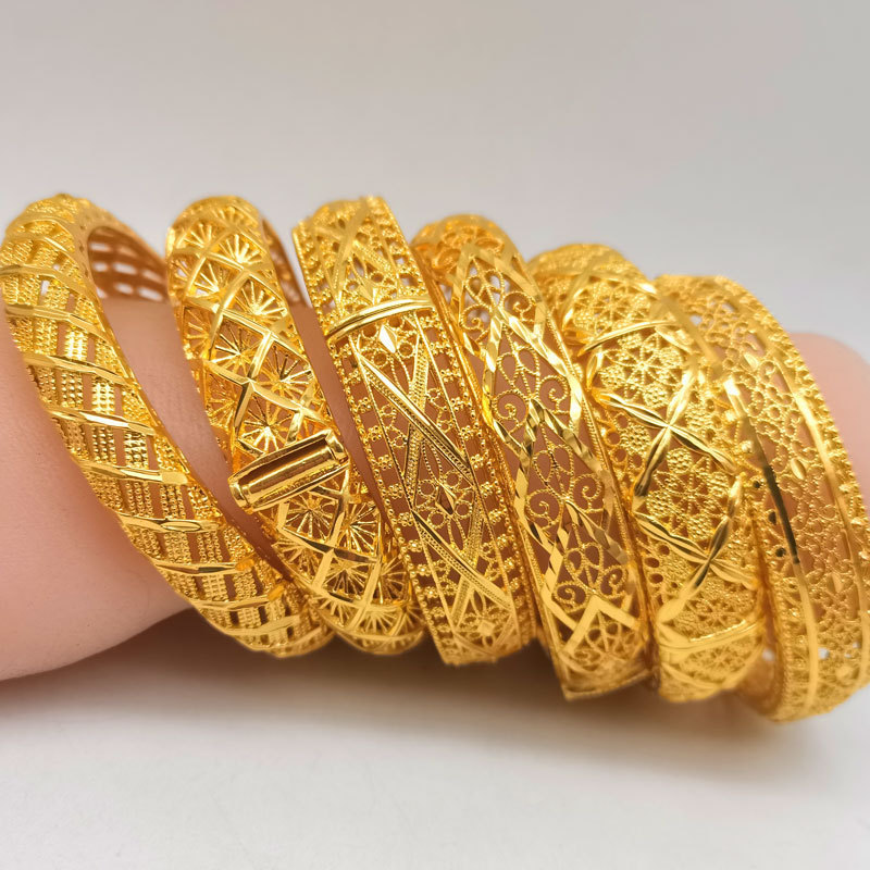 24K gold Dubai Bangles for Women Middle East Gold Bangles Ethiopian Saudi Arabia Mesh Bracelets Wedding Jewelry African Gifts