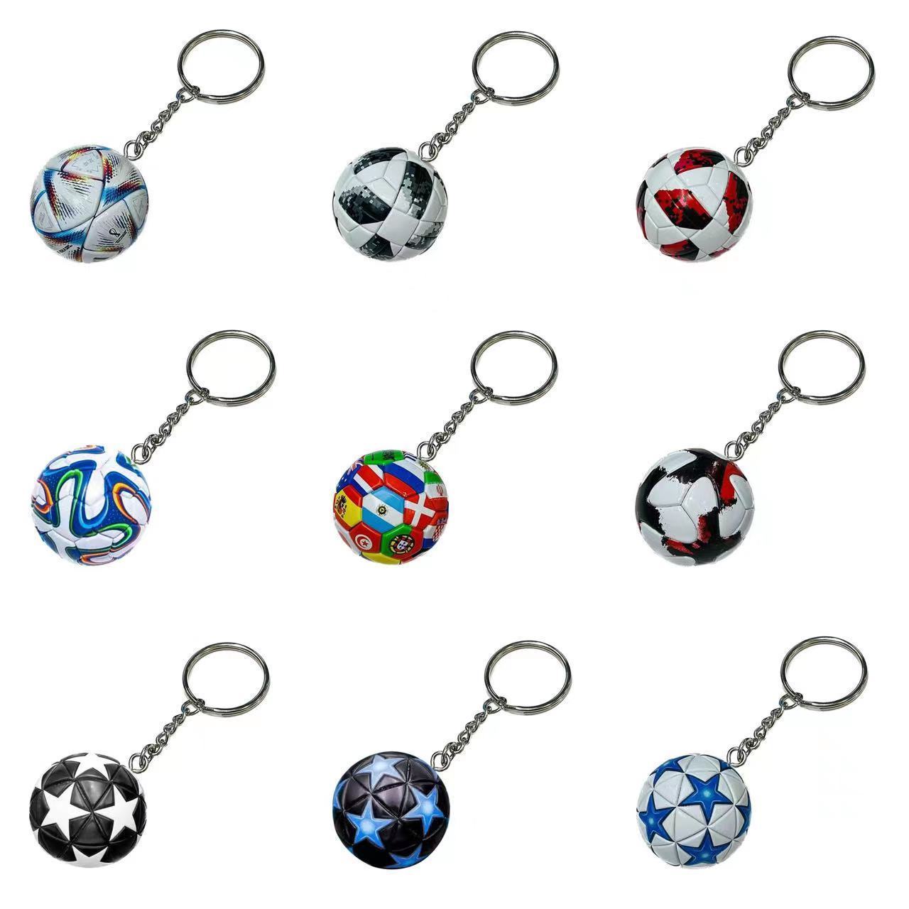 Factory Wholesale Mini 3D PVC Rubber Football Club Keychain Keyring PU Leather Plastic Sports Soccer Ball Key Ring Chain