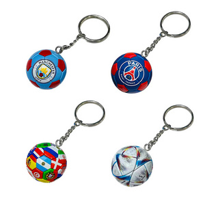 Factory Wholesale Mini 3D PVC Rubber Football Club Keychain Keyring PU Leather Plastic Sports Soccer Ball Key Ring Chain