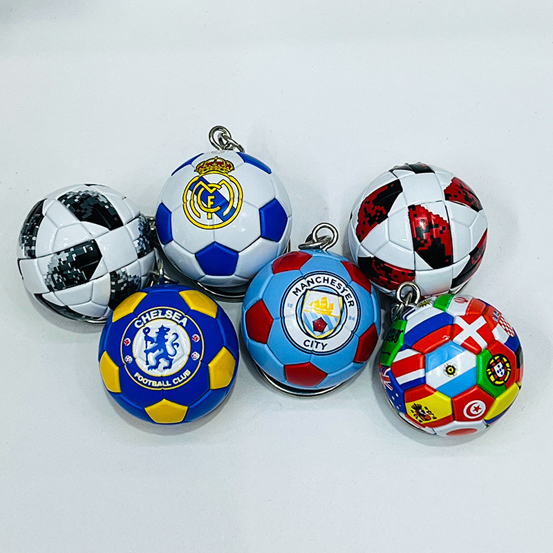 Factory Wholesale Mini 3D PVC Rubber Football Club Keychain Keyring PU Leather Plastic Sports Soccer Ball Key Ring Chain