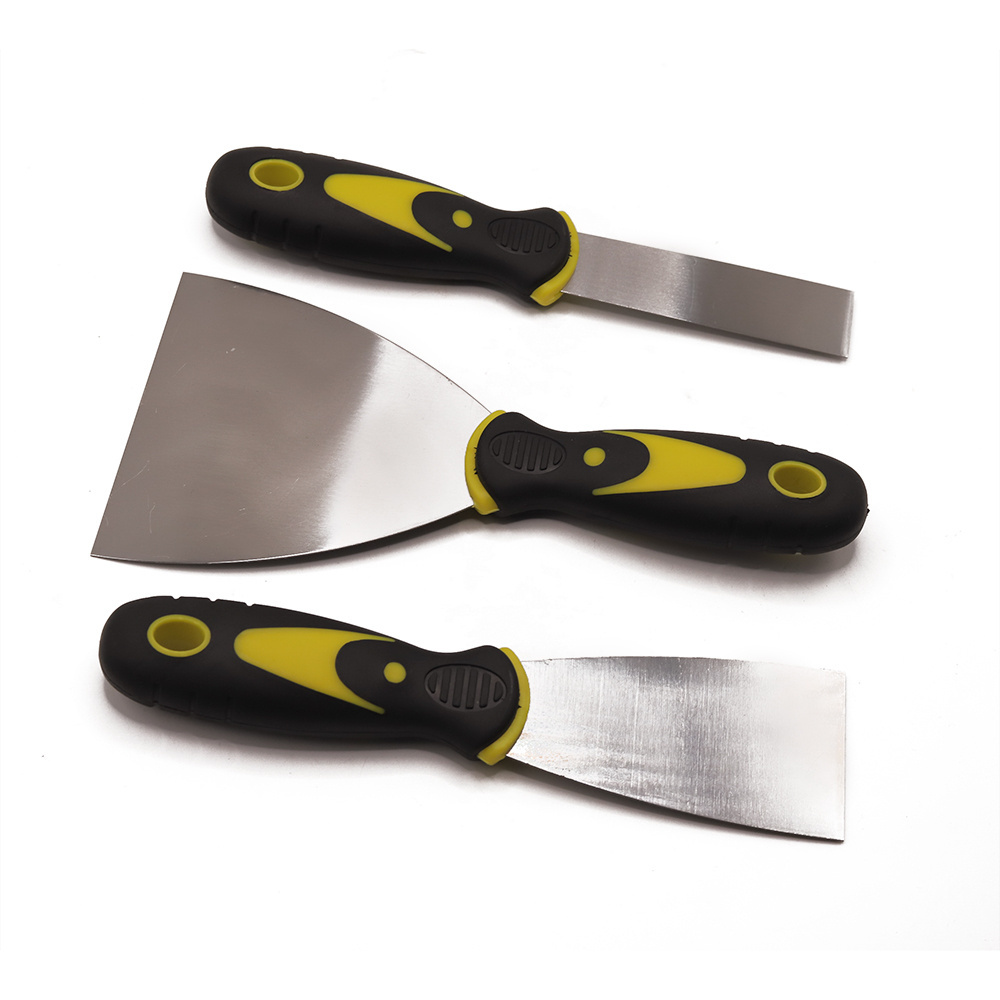 GK-K004 Black and yellow two-color handle flat scraper putty scraper 1-6in stainless steel putty knife for building decoration