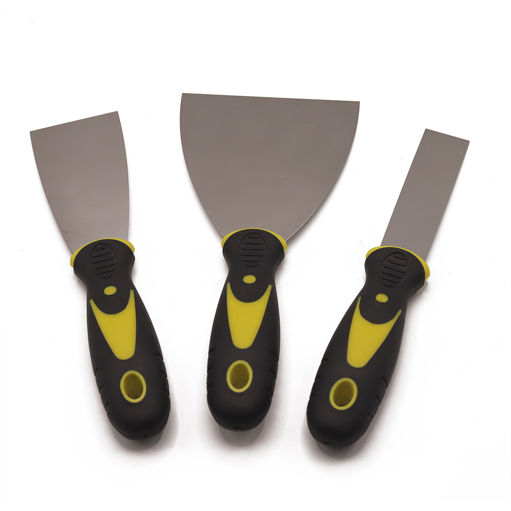 GK-K004 Black and yellow two-color handle flat scraper putty scraper 1-6in stainless steel putty knife for building decoration