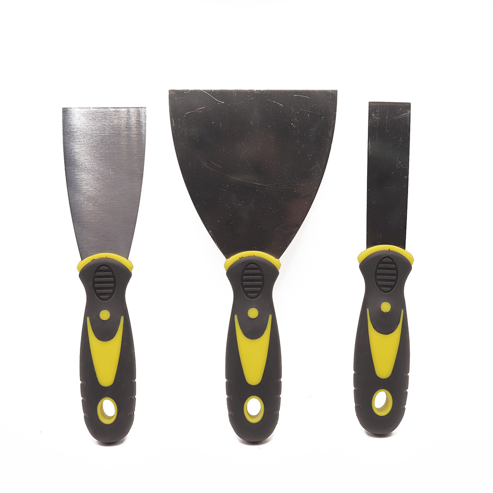 GK-K004 Black and yellow two-color handle flat scraper putty scraper 1-6in stainless steel putty knife for building decoration