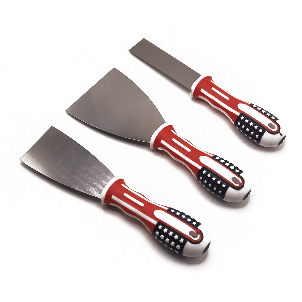 GK-K003 Red blue and white handle flat scraper putty scraper 1-6in stainless steel putty knife for building decoration