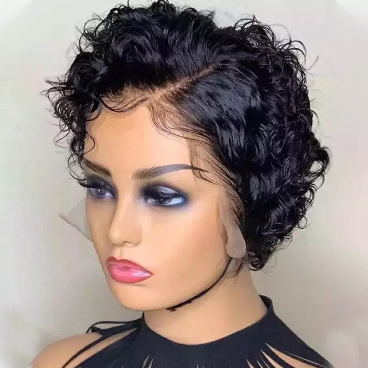 2023 New Natural Black Short Curly Pixie Wig Aligned Raw Virgin Pixie Cut Wigs Human hair wig chemical fiber hair cover