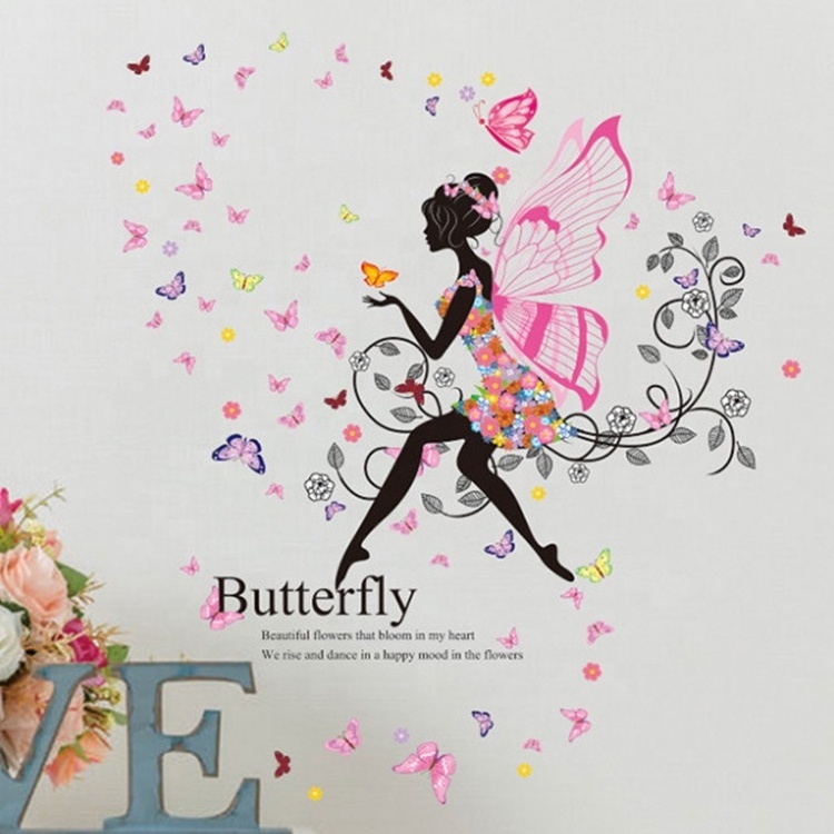 Hot sales of new models in 2023 Removable self adhesive home decor 3d bike wall stickers girl Flower Fairy Wall Decal