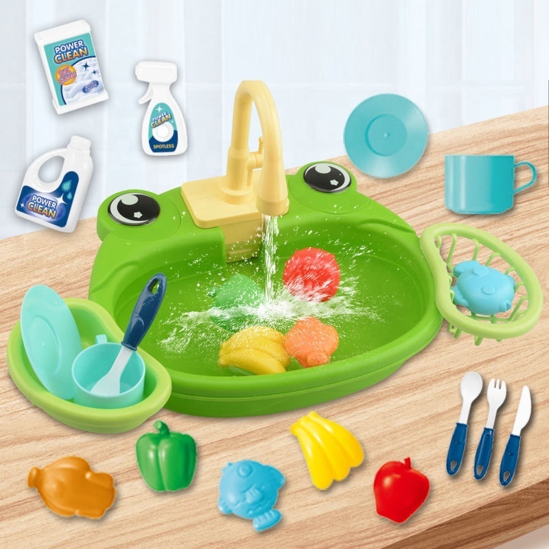 Children's play house kitchen dishwasher toy can be stored, electric circulating water simulation dishbasin parent-child game