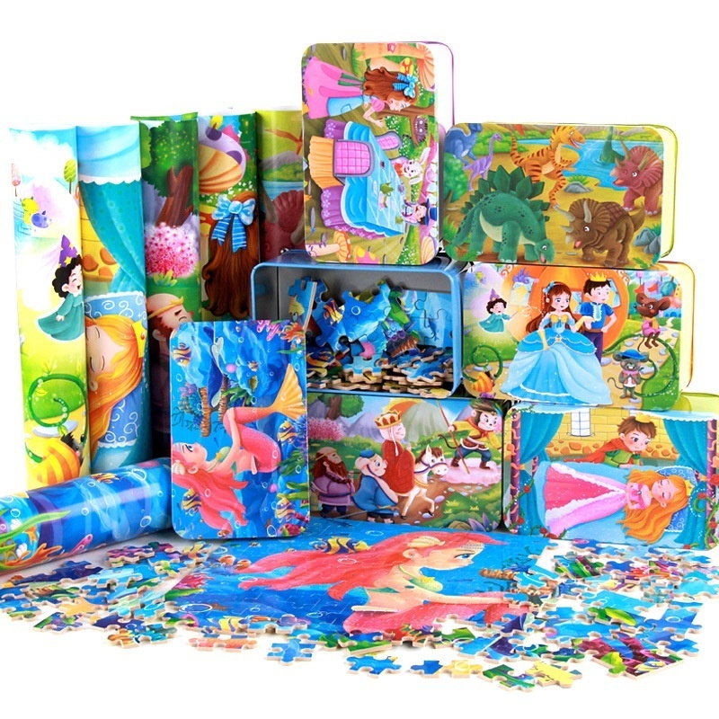 Chinese made puzzle toy new 60 piece wooden puzzle children's cartoon anime flat panel iron box Children's Education