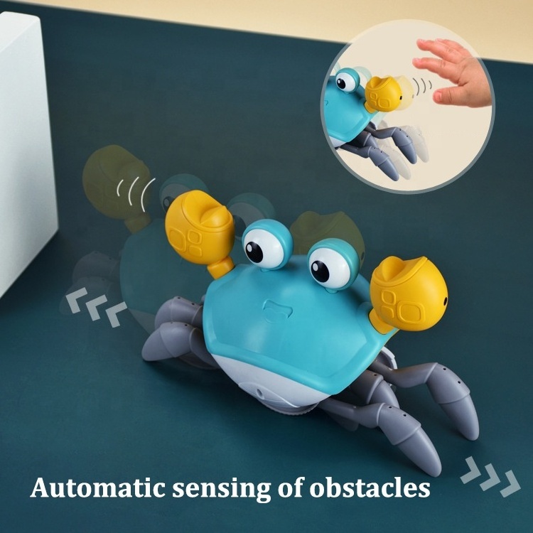 New crawling electronic induction electric crab toy crawling crab baby toy with music and LED light automatic obstacle avoidance