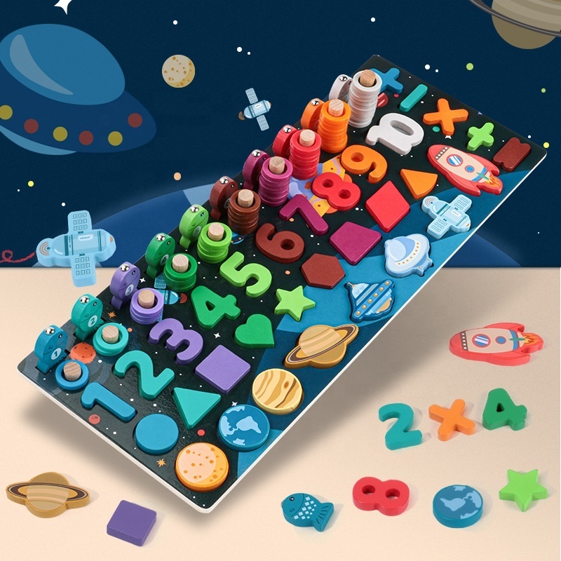 2023 Wooden Puzzle Board Educational Fishing Toy Planet Matching Montessori Early Learning Math Toys For Children Board Game