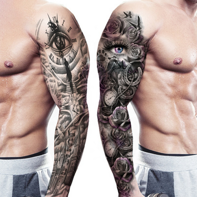 Cheap hot sale Men Large Arm Sleeve Black Sexy Waterproof Temporary Tattoo Sticker Full Arm Big Skull Flower Tattoo Stickers