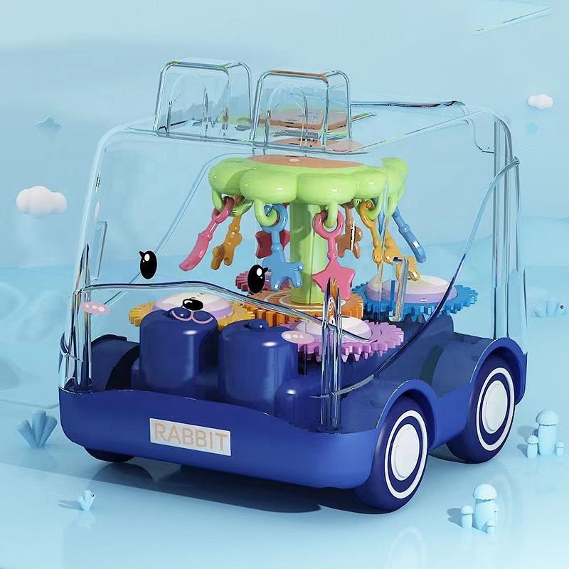 2023 New Children's Toys cheap Cartoon Inertia Transparent Gear Drop Resistant Cute Design Bus Toy Mini Car Children