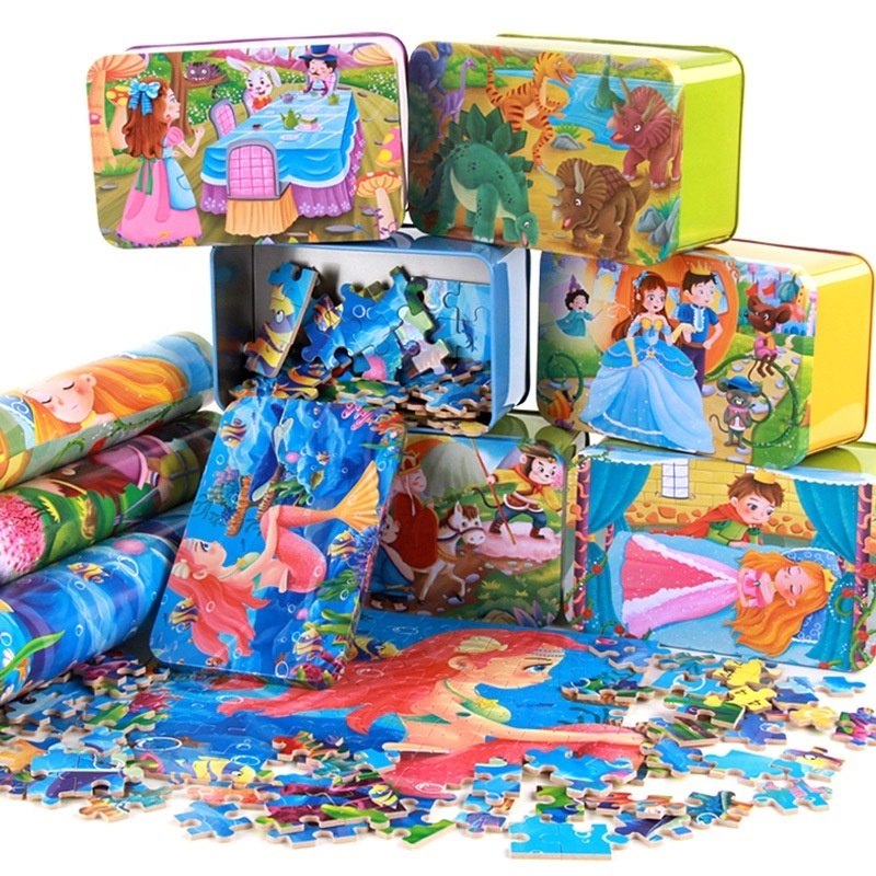 Chinese made puzzle toy new 60 piece wooden puzzle children's cartoon anime flat panel iron box Children's Education