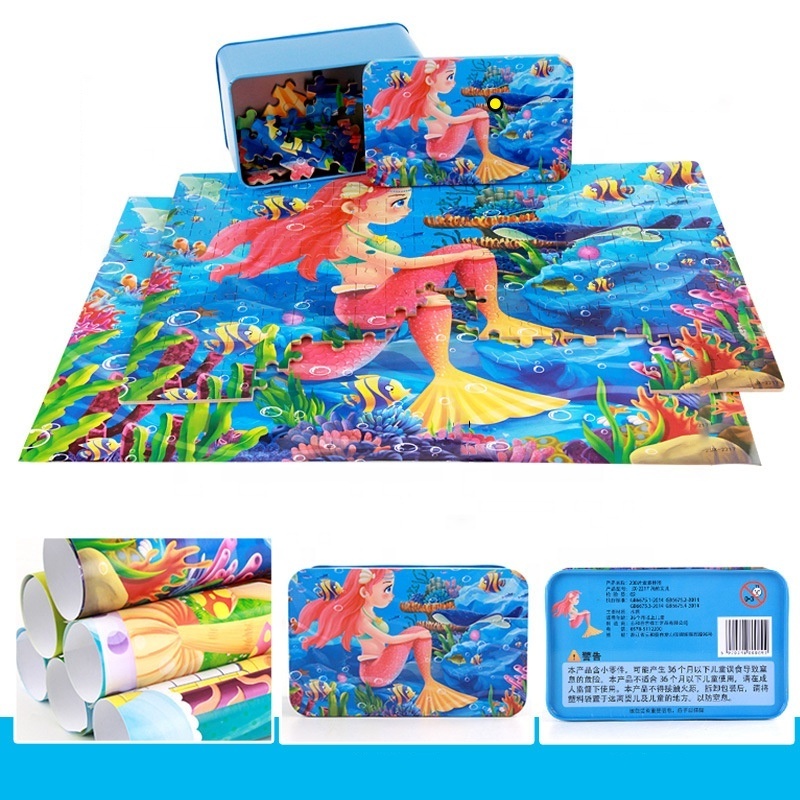 Chinese made puzzle toy new 60 piece wooden puzzle children's cartoon anime flat panel iron box Children's Education