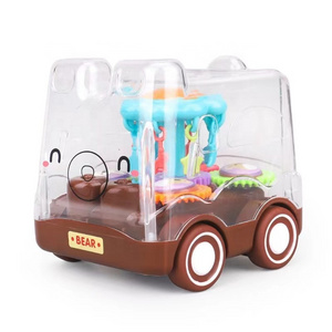 2023 New Children's Toys cheap Cartoon Inertia Transparent Gear Drop Resistant Cute Design Bus Toy Mini Car Children