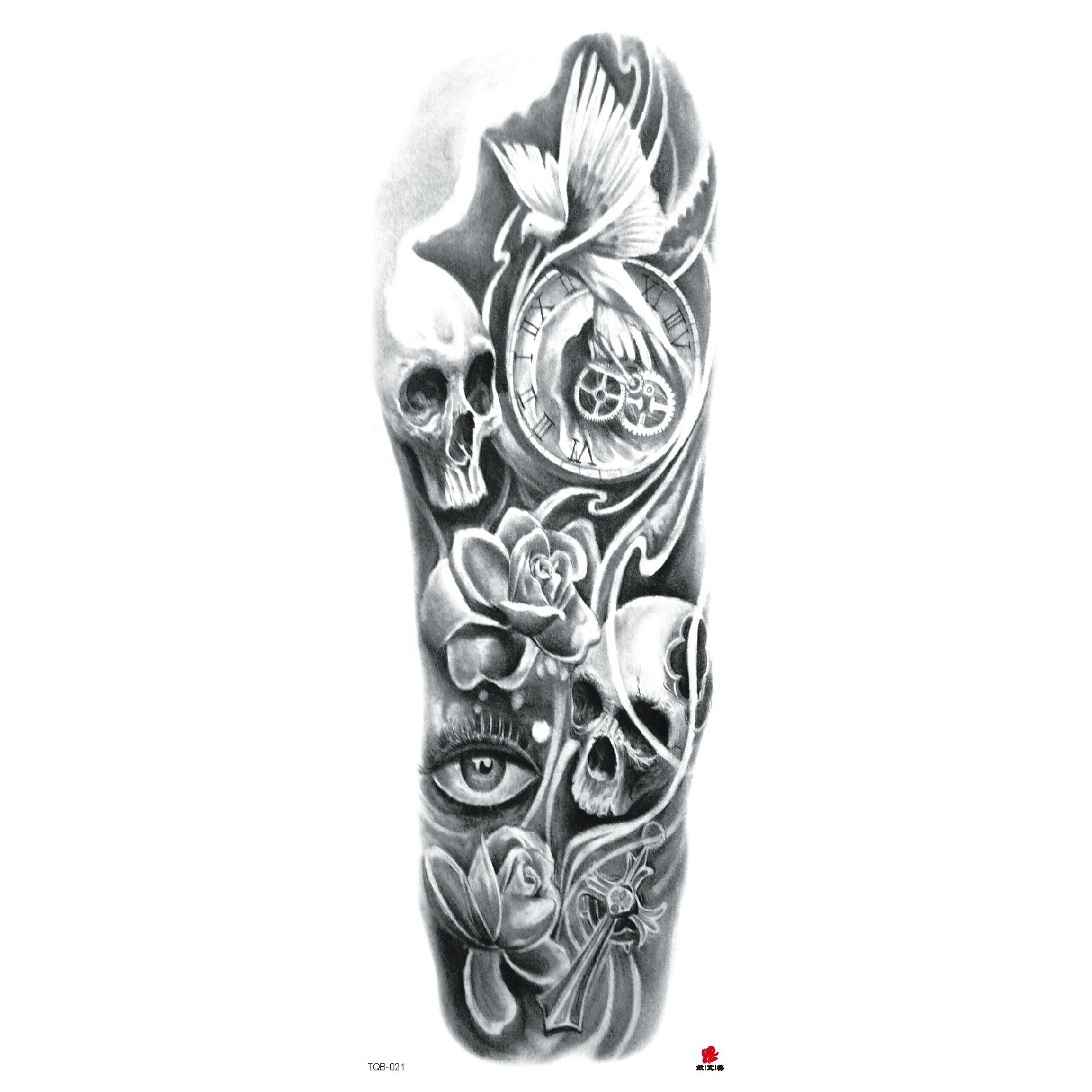 Cheap hot sale Men Large Arm Sleeve Black Sexy Waterproof Temporary Tattoo Sticker Full Arm Big Skull Flower Tattoo Stickers