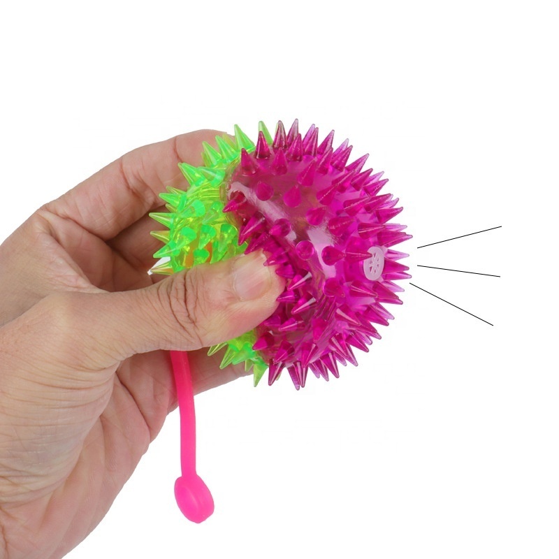 Hot Light up Fidget Spiky Toy Stress Relief Spike Rubber Ball Led Flashing Spiky Balls with Rope Flash Squeaky Ball Party Favors