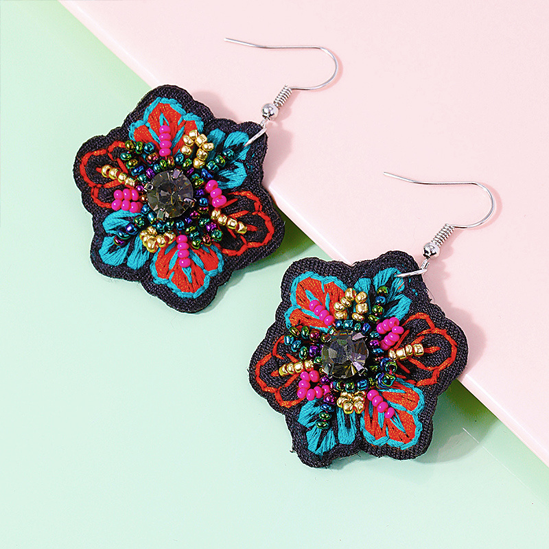 High Quality Hot Sale Fashion Design Women Hand Embroidered Flower Hanging Style Dainty Earrings