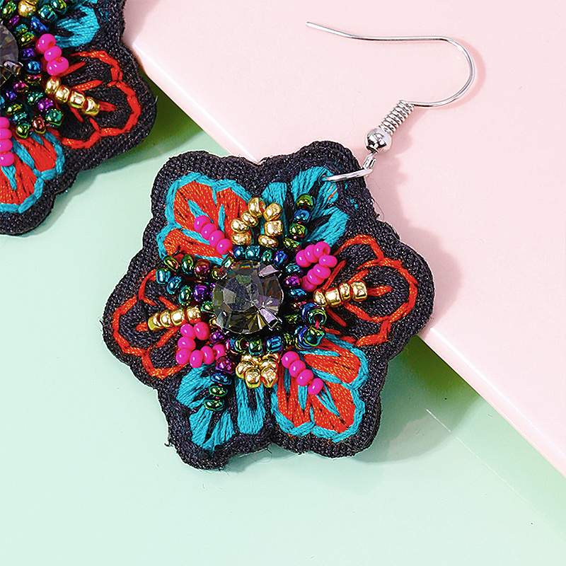 High Quality Hot Sale Fashion Design Women Hand Embroidered Flower Hanging Style Dainty Earrings