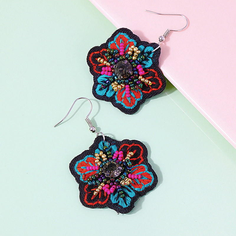 High Quality Hot Sale Fashion Design Women Hand Embroidered Flower Hanging Style Dainty Earrings